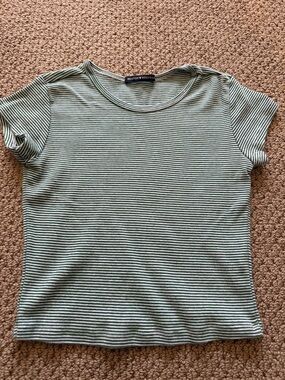 Brandy Melville Olive Green & White Striped Tee crop top